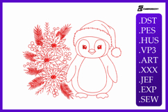 Line Art Christmas Penguin Embroidery Designs For Machine Product Image 1