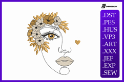 Boho Line Art Female Face with Flowers Embroidery Designs Product Image 1