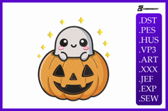 Halloween Ghost With Pumpkin Embroidery Designs For Machine Product Image 1