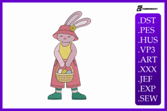 Cute Easter Bunny Girl with Basket Embroidery Design Product Image 1