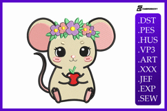 Mouse with Flower Crown Machine Embroidery Design Product Image 1