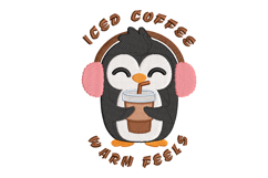 Iced Coffee War Feels - Penguin Quote Embroidery Design Product Image 1
