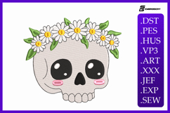 Kawaii Skull with Daisy Crown Embroidery Designs For Machine Product Image 1