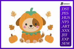 Cute Puppy in Pumpkin Costume Embroidery Designs For Machine Product Image 1