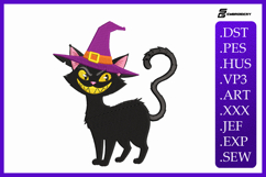Black Cat with Witch Hat Embroidery Designs For Machine Product Image 1