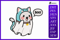 Cat Ghost Saying &quot;BOO!&quot; Embroidery Designs For Machine Product Image 1