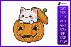 Cute Cat in Pumpkin Embroidery Designs For Machine Product Image 1