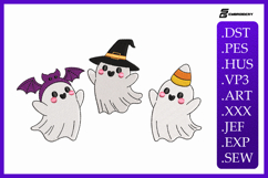 Kawaii Halloween Ghosts Embroidery Designs For Machine Product Image 1