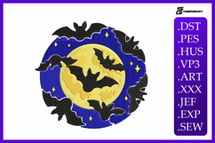Flying Bats and Full Moon Embroidery Designs For Machine Product Image 1