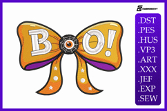 Halloween &quot;BOO!&quot; Bow Machine Embroidery Design Product Image 1