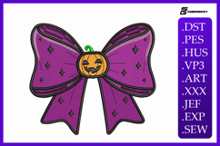 Halloween Purple Pumpkin Bow Machine Embroidery Design Product Image 1