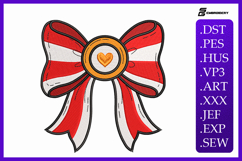 Red and White Heart Bow Machine Embroidery Design Product Image 1