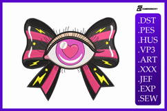 Pink and Black Eye Bow Halloween Machine Embroidery Design Product Image 1