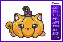 Kawaii Pumpkin Cat Embroidery Designs For Machine Product Image 1