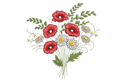 Meadow Breeze with Poppies and Daisies Flowers Embroidery Product Image 1
