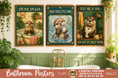Bathroom funny animals posters, Retro 4 Posters JPG Bathroom Product Image 3