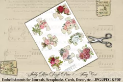 Printable puzzle pieces decorated with shabby roses. Printable fussy cut puzzle pieces for junk journals, scrapbook, card making and other paper crafts.