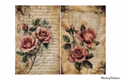 Vintage Old Letter Papers Floral Junk Journal JPG Product Image 2