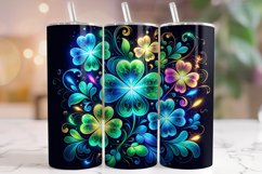 St Patrick&#039;s Day Neon Glitter Shamrock Tumbler Wrap PNG Product Image 1