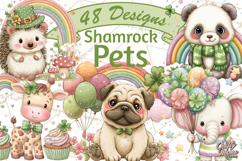 Cartoon Lucky Animals Clipart PNG, Shamrock Pets Printable Product Image 1