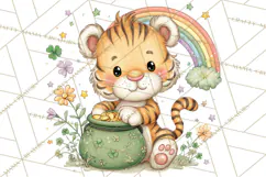 Cartoon Lucky Animals Clipart PNG, Shamrock Pets Printable Product Image 2