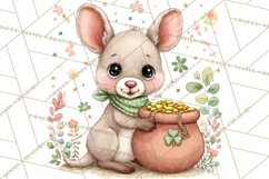 Cartoon Lucky Animals Clipart PNG, Shamrock Pets Printable Product Image 2