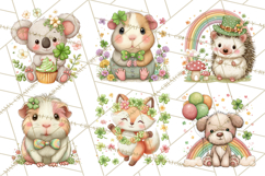 Cartoon Lucky Animals Clipart PNG, Shamrock Pets Printable Product Image 7