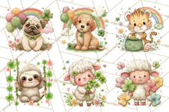 Cartoon Lucky Animals Clipart PNG, Shamrock Pets Printable Product Image 8