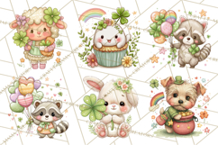 Cartoon Lucky Animals Clipart PNG, Shamrock Pets Printable Product Image 2