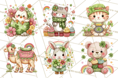 Cartoon Lucky Animals Clipart PNG, Shamrock Pets Printable Product Image 4
