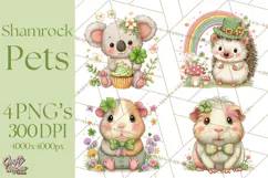 Cartoon Lucky Animals Clipart PNG, Shamrock Pets Printable Product Image 1