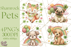 Cartoon Lucky Animals Clipart PNG, Shamrock Pets Printable Product Image 1