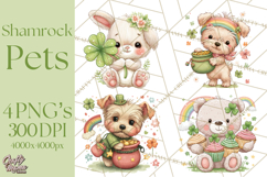 Cartoon Lucky Animals Clipart PNG, Shamrock Pets Printable Product Image 1