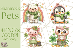 Cartoon Lucky Animals Clipart PNG, Shamrock Pets Printable Product Image 1