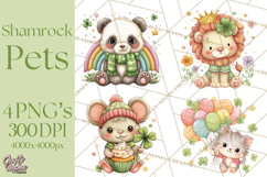 Cartoon Lucky Animals Clipart PNG, Shamrock Pets Printable Product Image 1
