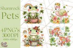 Cartoon Lucky Animals Clipart PNG, Shamrock Pets Printable Product Image 1