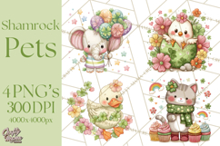 Cartoon Lucky Animals Clipart PNG, Shamrock Pets Printable Product Image 1