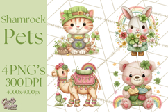 Cartoon Lucky Animals Clipart PNG, Shamrock Pets Printable Product Image 1