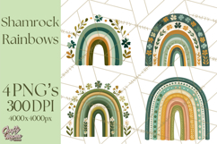 St Patricks Patterned Rainbow PNG, Boho Shamrock Clipart Product Image 1