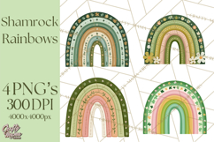 St Patricks Patterned Rainbow PNG, Boho Shamrock Clipart Product Image 1