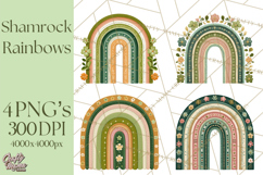 St Patricks Patterned Rainbow PNG, Boho Shamrock Clipart Product Image 1