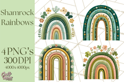 St Patricks Patterned Rainbow PNG, Boho Shamrock Clipart Product Image 1