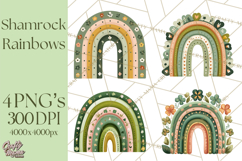 St Patricks Patterned Rainbow PNG, Boho Shamrock Clipart Product Image 1