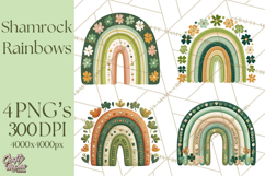 St Patricks Patterned Rainbow PNG, Boho Shamrock Clipart Product Image 1