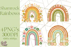 Retro St Patricks PNG Clipart, Vintage Shamrock Rainbow Product Image 1