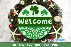 Shamrock Welcome Sign | Lucky Clover Door Hanger Lasercut Product Image 3