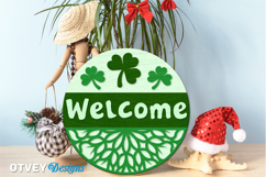 Shamrock Welcome Sign | Lucky Clover Door Hanger Lasercut Product Image 2