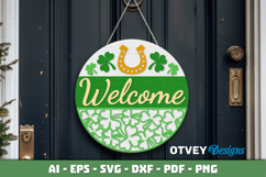 Shamrock Welcome Sign | Lucky Clover Door Hanger Lasercut Product Image 3