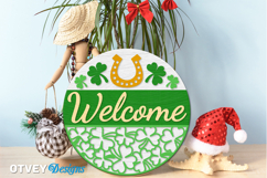 Shamrock Welcome Sign | Lucky Clover Door Hanger Lasercut Product Image 2