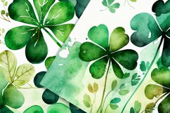 Watercolor Green Shamrocks Backgrounds, St Patrick&#039;s Day Product Image 4